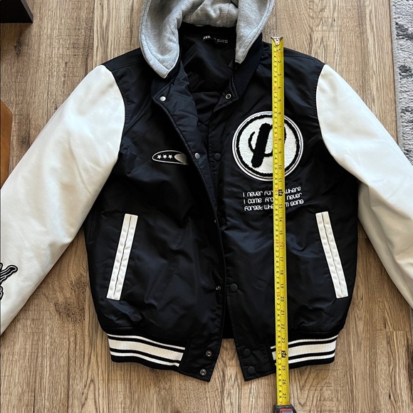 NEW! Zara Black and White Varsity Jacket with Hoodie - Picture 10 of 12